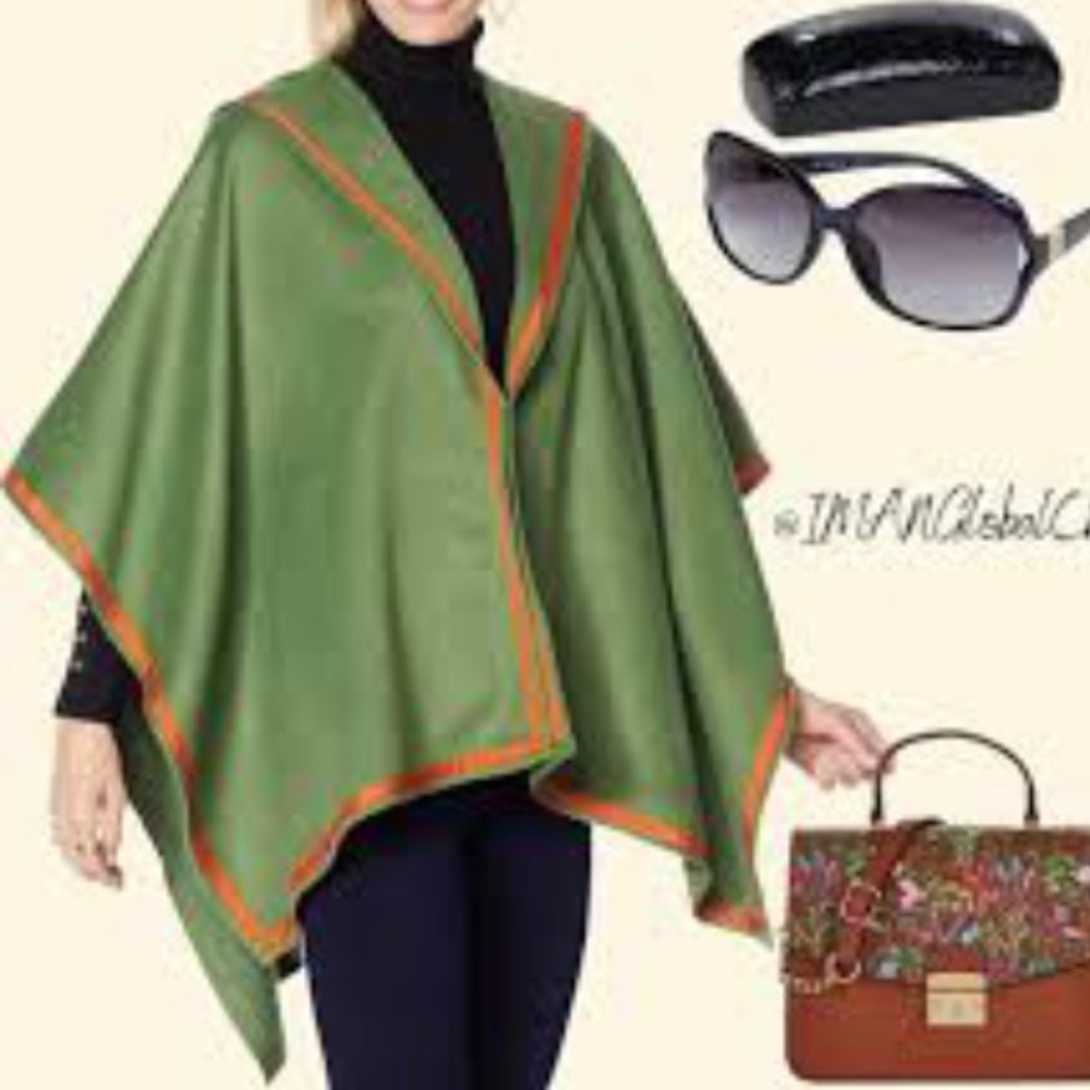 IMAN Global Chic Olive Green Handkerchief Hem Cape Jacket | OS Plus